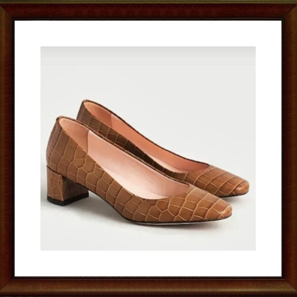 J. Crew Kate Block Heel Pump Croc-Embossed Leather Size 7.5 Shoes